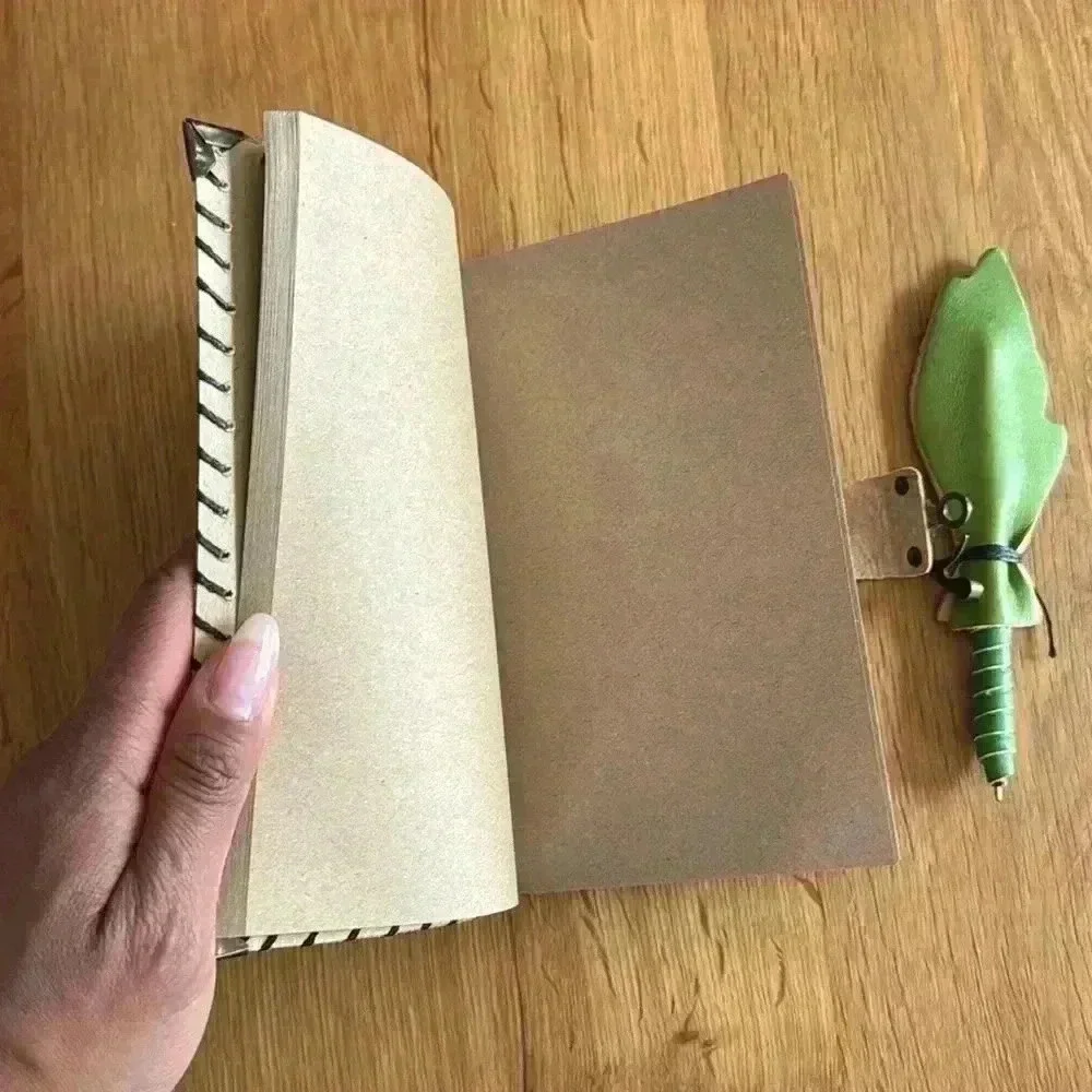 Handmade Green Leather Libra Sketchbook w/ Leather wrapped Pen